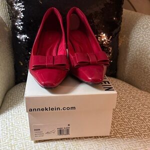 Anne Klein Vibrant Red Kitten Heels with Bow